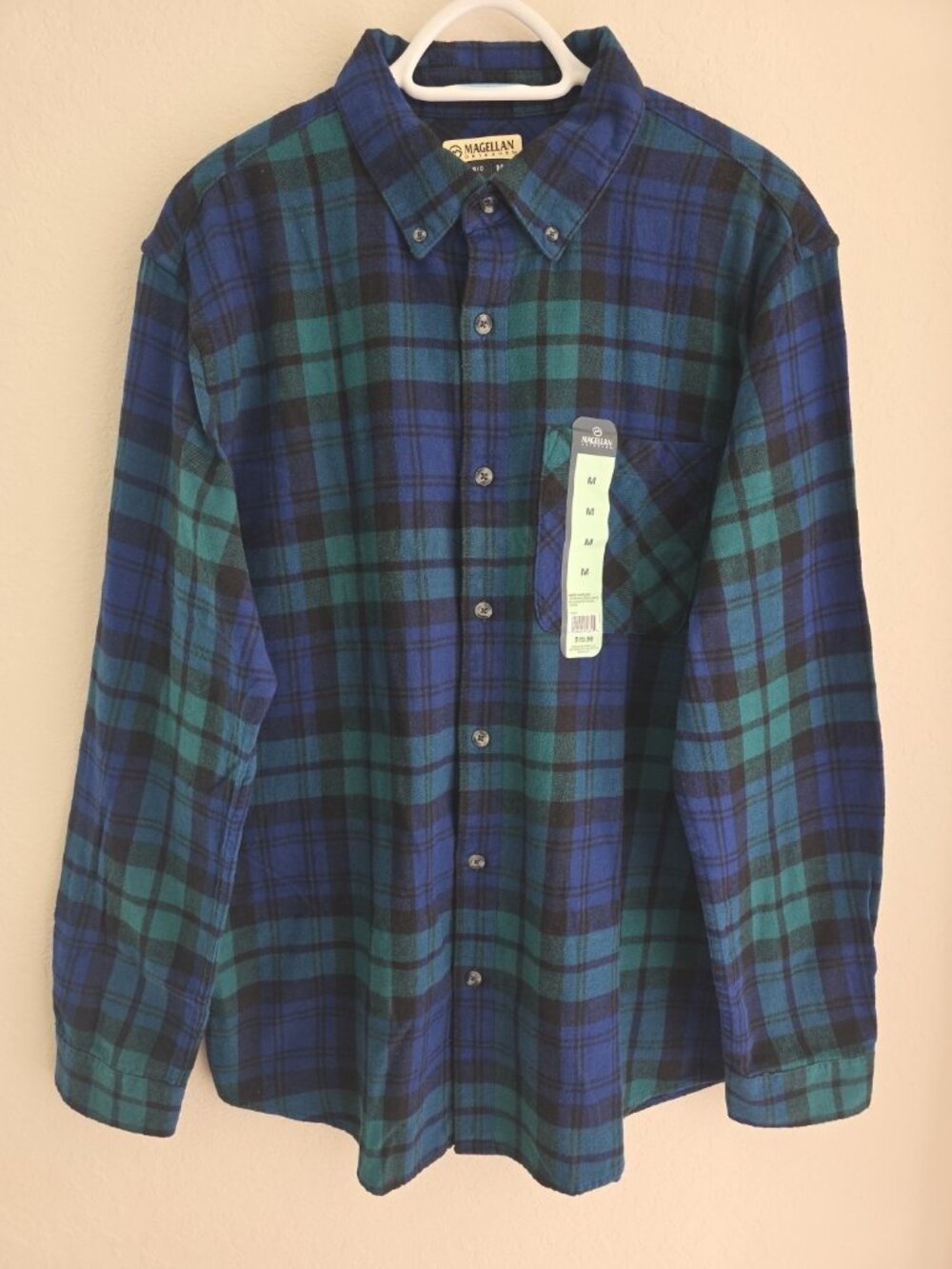 Magellan Outdoors Men M Plaid Flannel‎ Shirt Button Down Cotton